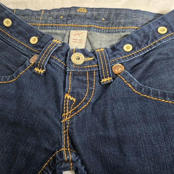True Religion Vintage Women's Dark Blue Jeans with Suspenders Buttons Size 27 - Picture 6 of 16